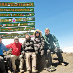 Joe Keegan, Robin Blais, John Oyala, Rachael Slabaugh and Dennis Day on the summit of Mt Kilimanjaro.