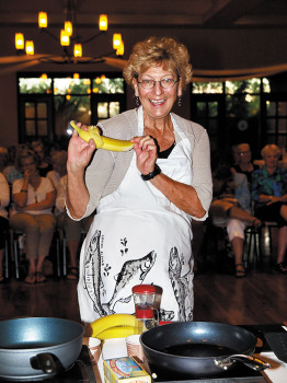 Althea Critchlow peels her banana monkey style; photo by Eileen Sykora