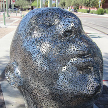 Poet’s head sculpture at the end of the Streetcar route