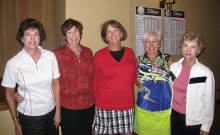 The new board for the QCLGA was presented to the membership at their November luncheon. Pictured left to right: Paula Scafuri, treasurer, Gail Phillips, president, Tournament Chair Irene Payne, Kathy Stotz, vice president and Jan Delcour, secretary.