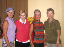 Left to right: First place winners of each of the four flights in the three day club championship tournament: Betty Martens, Ann Brooks, Sherry Morris and Bessie Moretto. Congratulations, ladies!