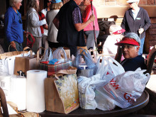 Cindy Mayron surveys just a few of the items donated for the Green Valley/Sahuarita Food Bank.