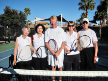 Quail Creek 2015 Tennis Tournament committee members: Pam Campbell, Nancy Larsen, Ian Meldrum, Cozette Smith and Carlo Pensyl. Missing: Gary Jones, Joanna Miller and Chuck Poffenbarger