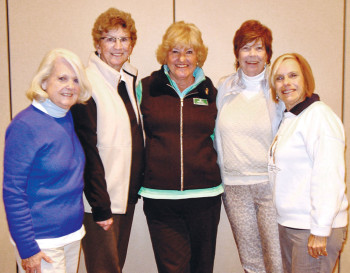 Event organizers, left to right: Shirley Gray (Niners), Nancy Hoppe (QCLGA), Sharon Paxson (Niners), Gail Phillips (QCLGA) and Dee Waggoner (Putters).