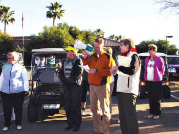 Head Golf Pro Joel Jaress welcomes participants and provides format of the day instructions.