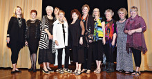 Quail Creek models wearing fashions from Nancy Pantz, left to right: Sylvia Perry, Shirley Patterson, Maribeth Hill, Peggy Mulcahy, Bonnie Hyra, Kathi Krieg, Nancy Hoppe, Joanna Miller, Kristee West, Nancy Wilson and Suzan Bryceland; photo by Eileen Sykora