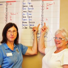 Jeane Hostetler and Karen Woodrow were all smiles when it was announced that they had the low score for Flight C at the Niner/Putter golf tournament. At 15 strokes Jeane had the lowest putting score for the nine holes.