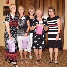 Happy door prize winners congratulated by Judge Royal. From left: Janice Pell, Judy Madison, Nancy Wilson, Nancy Jacobs and Judge Lisa Royal.