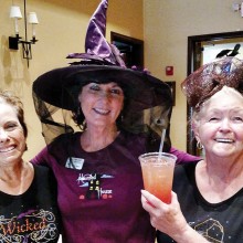 Left to right: Dee Waggoner, Judy Hayes and Nancy Jacobs were ready to celebrate Halloween after the Lady Putters luncheon on October 28. Photo by Sylvia Butler