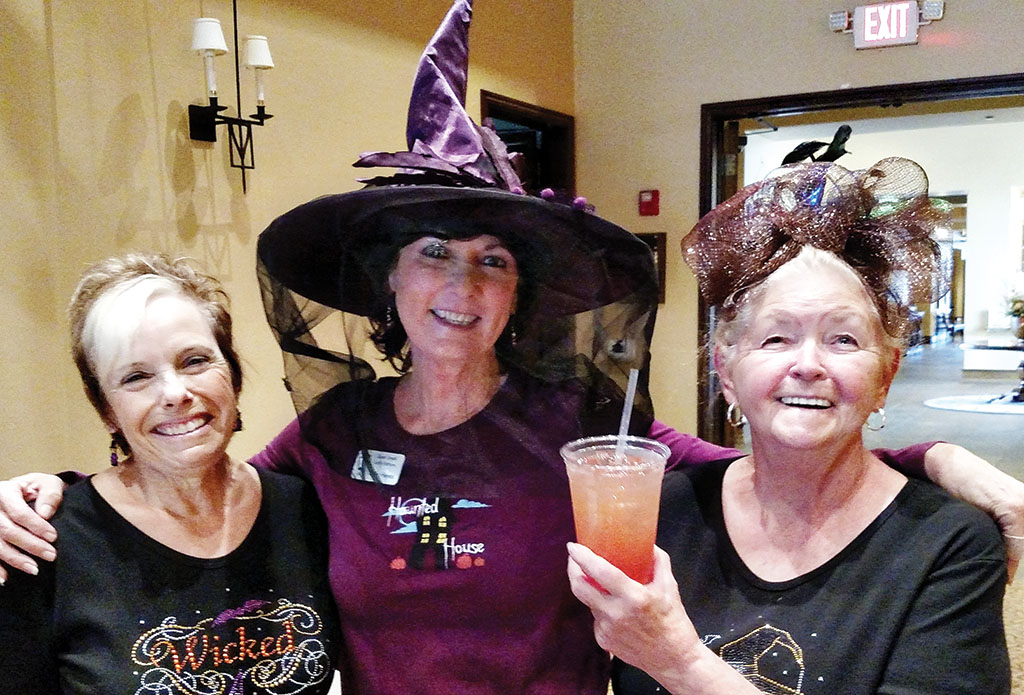 Left to right: Dee Waggoner, Judy Hayes and Nancy Jacobs were ready to celebrate Halloween after the Lady Putters luncheon on October 28. Photo by Sylvia Butler