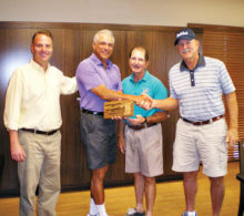 Left to right: Head Golf Professional Joel Jaress, Rick Bobillot, Men’s Club President Skip Fumia and Handicap Chairman Dave Schutt
