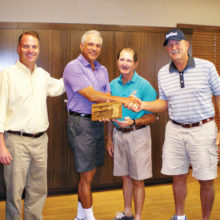Left to right: Head Golf Professional Joel Jaress, Rick Bobillot, Men’s Club President Skip Fumia and Handicap Chairman Dave Schutt