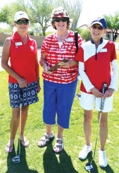 Left to right: Team 14, with Kelly Hines, Jan Ederle and Sherry Ameling, was the most patriotically dressed team; photo by Peggy McGee