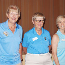 Cathy Thiele, (center) joins Janet Wegner (left) and Roxanne May who recently scored under 40 for the first time; photo by Sylvia Butler.