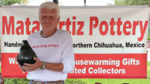 Ron Sullivan displays a Mata Ortiz vessel.