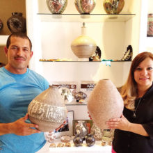 Hector Gallegos, Jr. and Laura Bugarini Cota in their Mata Ortiz home; photo by Ron Sullivan.