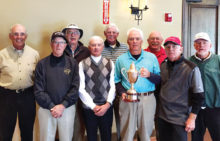 Front row: Jim Hart, copper flight winner; Tom Fischer, silver A winner; Bob Ford, club champion; Jim Cooley, silver C winner; Paul Simpson, super senior champion Back row: Jerry Bisping, silver F winner; Ron Turner, silver E winner; Tim Phillips, silver D winner and Tom Brennan, silver B winner