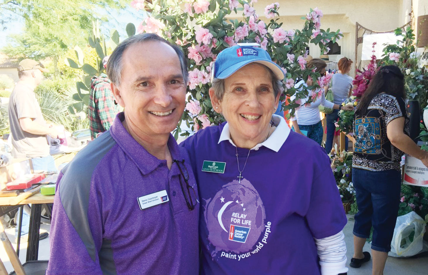 Denis Cournoyer, from The American Cancer Society, came to shop at the Quail Creek Relay garage sale and to support Team Captain Ginny Hutcheson in the fundraising efforts.