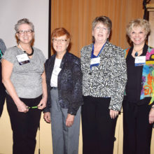 TWOQC 2016 Board members, left to right: Diane Quinn, outgoing member Patti Giannasi, Peggy McGee, Carol Mutter and outgoing members Nancy Wilson and Janice Pell. Absent: Sue Ann Obremski; photo by Eileen Sykora