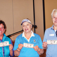 Left to right: Mystery Money Hole Winners Patty Hall, Frieda Hyles and Peggy Brown show off their winnings; photo by Sylvia Butler.