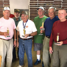 Top shooter from each Robson Community, left to right: Ron Schroer, Robson Ranch; Roger Fendt, Quail Creek; Darwin Puls, PebbleCreek; Charles Chapman, Sun Lakes; Bruce Engle, SunBird and Dave Sack, SaddleBrooke