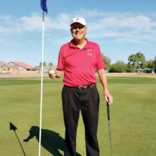 Ron Courson celebrates his hole-in-one during the Desert Duffer overnight golf outing to Casa Grande.