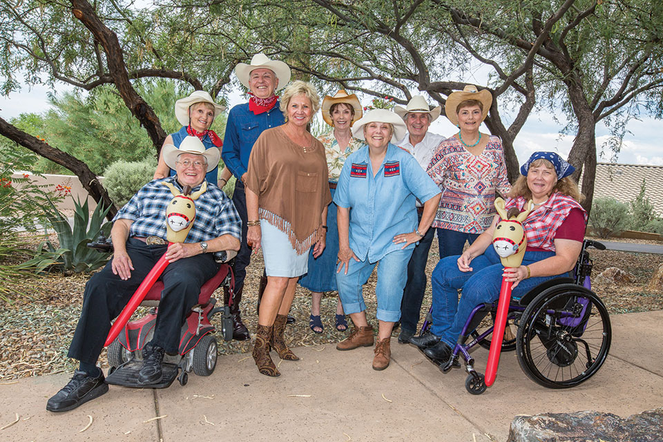 Some of the country folks you will see in PAG’s A Country Christmas (Down on the Farm). From left: Jim Emery, Pam Campbell, Davey Jones, Cyndy Gierada, Dodie Prescott, Carole Keane, Paul White, Diana Paul and Donna Smith; photo by Jeff Krueger