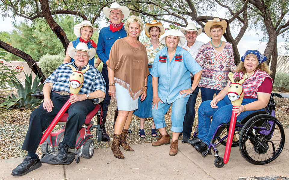 Some of the country folks you will see in PAG’s A Country Christmas (Down on the Farm). From left: Jim Emery, Pam Campbell, Davey Jones, Cyndy Gierada, Dodie Prescott, Carole Keane, Paul White, Diana Paul and Donna Smith; photo by Jeff Krueger