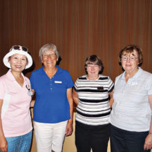 Left to right: Sung Whitehead, Saville Gardner, Sharon Prusak and Peggy Wynkoop all got scores under 40 for the first time in their putting careers; Photo by Sylvia Butler.