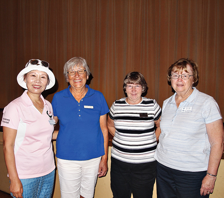 Left to right: Sung Whitehead, Saville Gardner, Sharon Prusak and Peggy Wynkoop all got scores under 40 for the first time in their putting careers; Photo by Sylvia Butler.