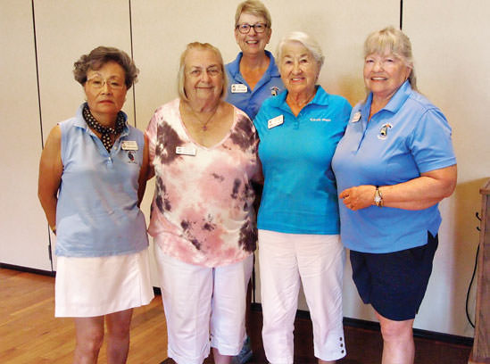 Getting five or more holes-in-one in one session were (front row, left to right): Yoshie Hennessy, Sylvia Butler, Barbara De Lange, Suzan Bryceland and (back row) Janet Wegner. Photo by Sylvia Butler.