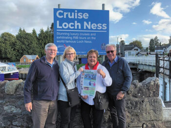 Looking for "Nessie" at Loch Ness, Scotland were Paul and Cindy Wolf with Marge and Jon Lind and of course, the Crossing.