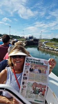 Barb Hunsinger at the Panama Canal locks.