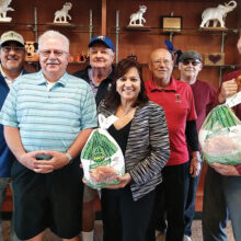 From left to right: Duffer President Ed Pope, past President John Peters, past President Bill Trefethan, District Superintendent Roxana Rico, past President Ron Courson, Duffer Donation Coordinator Ron Macuga, and Director of Student Services Steve Lane.
