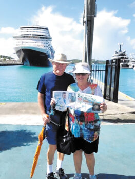 Ken and Judy McCormick enjoying a cruise on the Koningsdam through the Southern Caribbean.