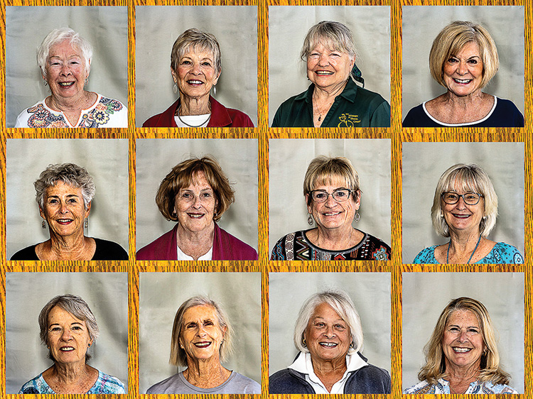 The interview team (left to right), top row: Clarice Sullivan, Jeri Collins, Suzan Bryceland, and Margot Elsner; middle row: Patty Zatkin, Jean Hewitt, Lisa Stilson, and Patricia Fina-Weaver; bottom row: Peggy McGee, Joanna Miller, Marilyn Beim, and Sandi Beecher