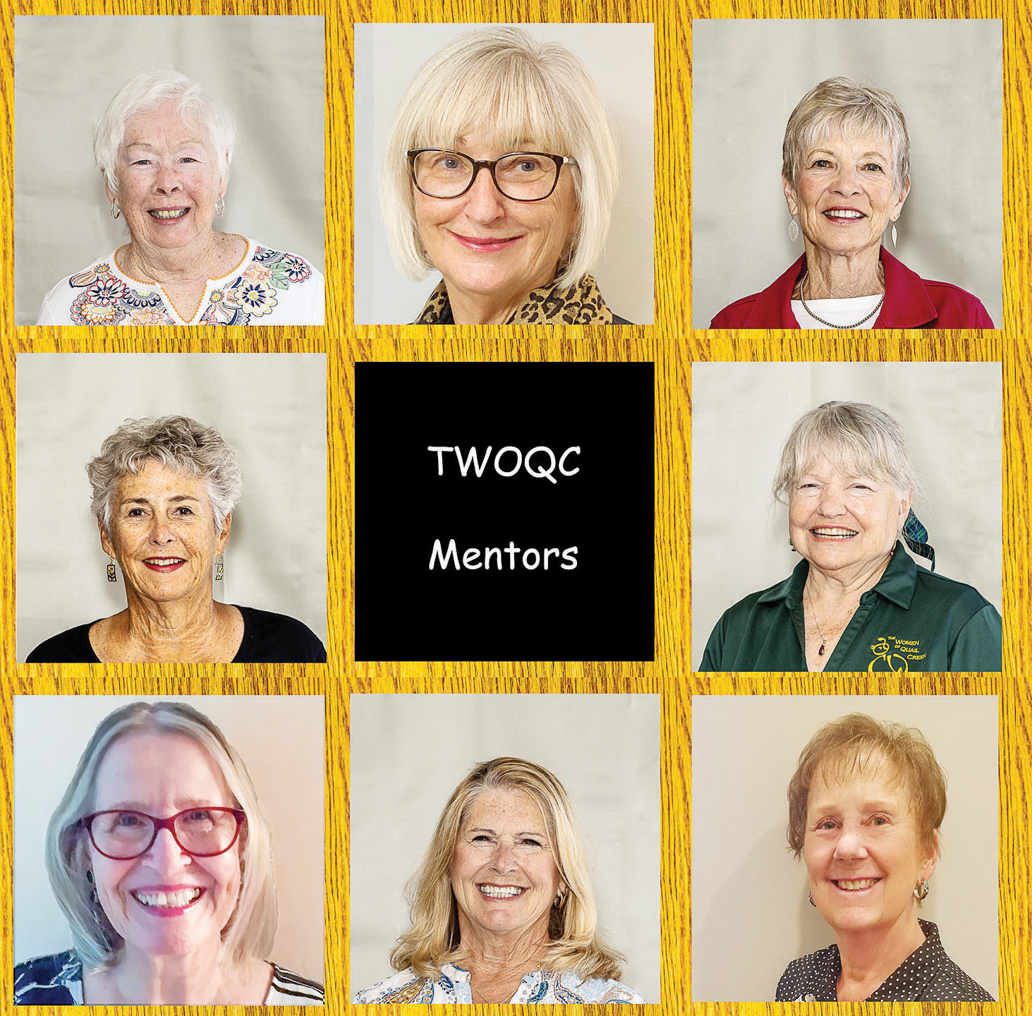 Top row (left to right): Clarice Sullivan, Patricia Fina Weaver, and Jeri Collins; middle row: Patty Zatkin and Suzan Bryceland; bottom row: Janice Pell, Sandi Beecher, and Chris Webber. All of the mentors look forward to the time when they can get together with their mentees, perhaps at lunch or at least for a cup of coffee. (Photo by Jim Burkstrand)